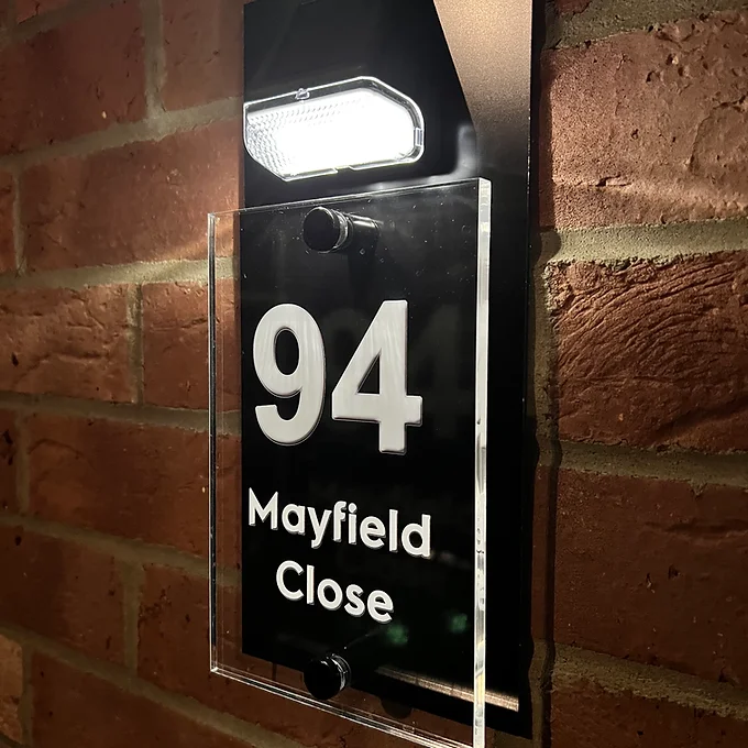 Solar light black house sign