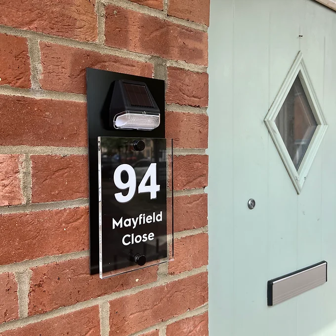 Solar light black house sign