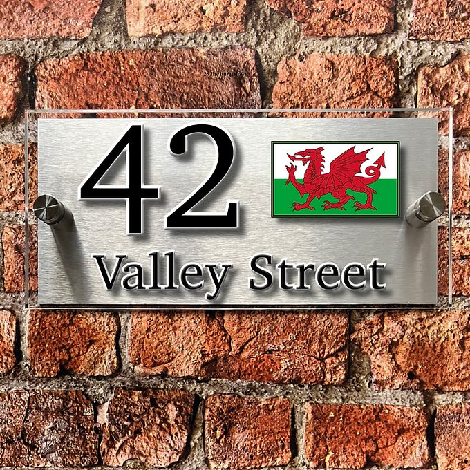 The Welsh Dragon and Flag House sign