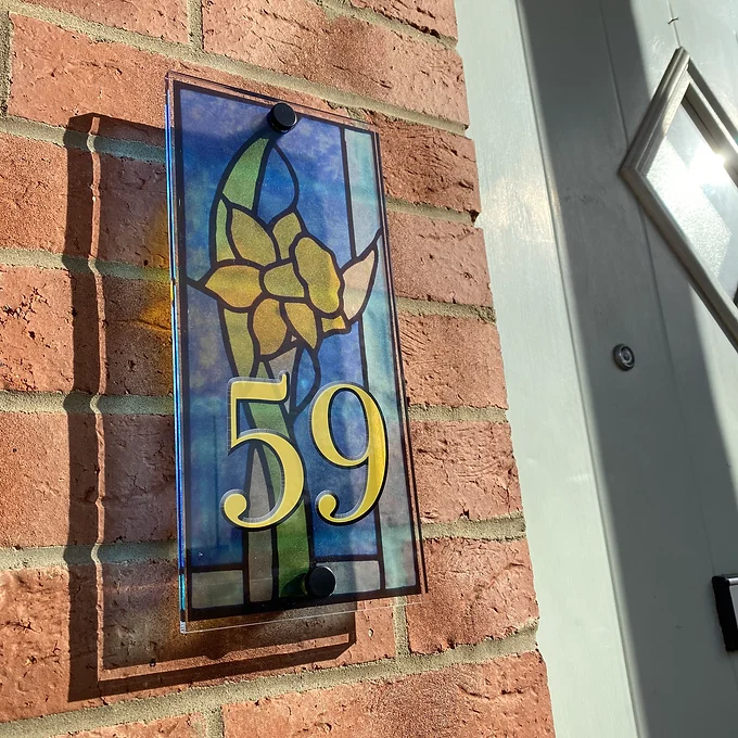 Daffodil Stained Glass Style house sign