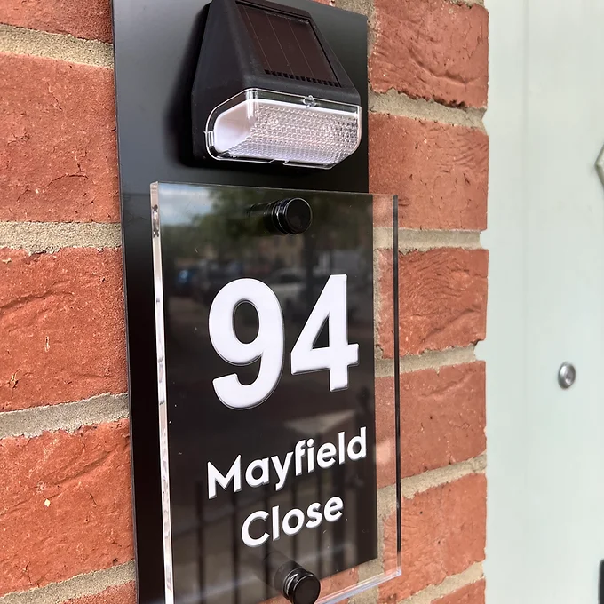 Solar light black house sign