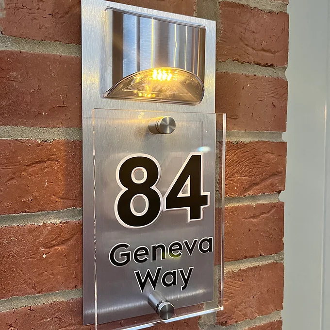 Solar light silver house sign