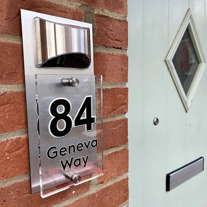 Solar light silver house sign