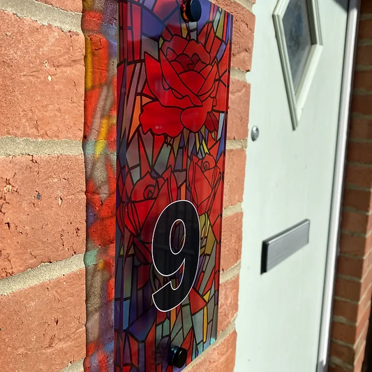 Red Rose Stained Glass Style house sign